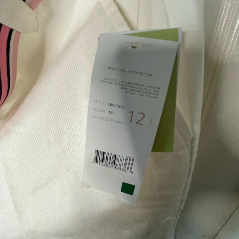 Liz Golf Audra Pants W/ Pink Belt Size 12 Petite White Sporty Liz Claiborne New - Picture 8 of 9